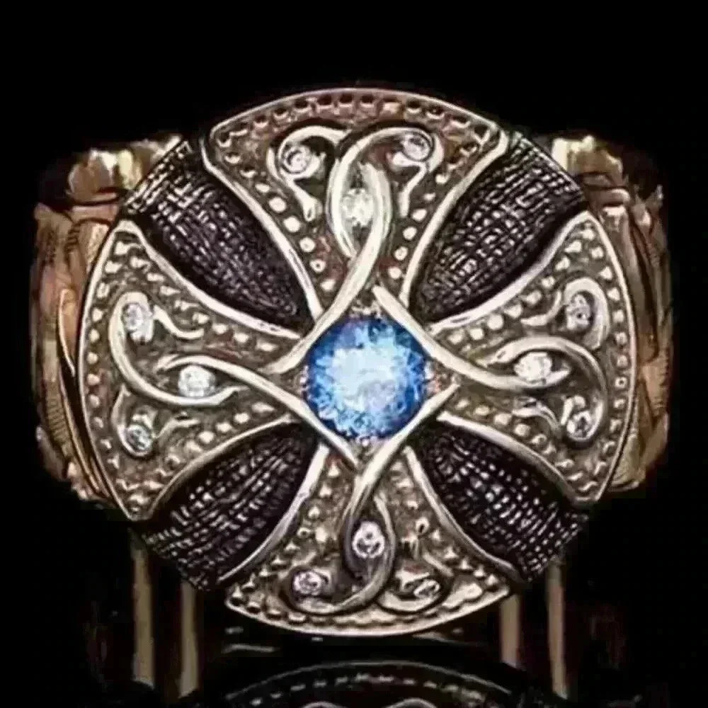 - 💥 Unisex Black Enamel Signet Ring Rose Gold Blue Fashion Ring, GPMB1486-7